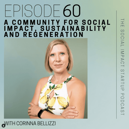 Corinna Bellizzi pictured on episode art for The Social Impact Startup Podcast with Talia Antonietta