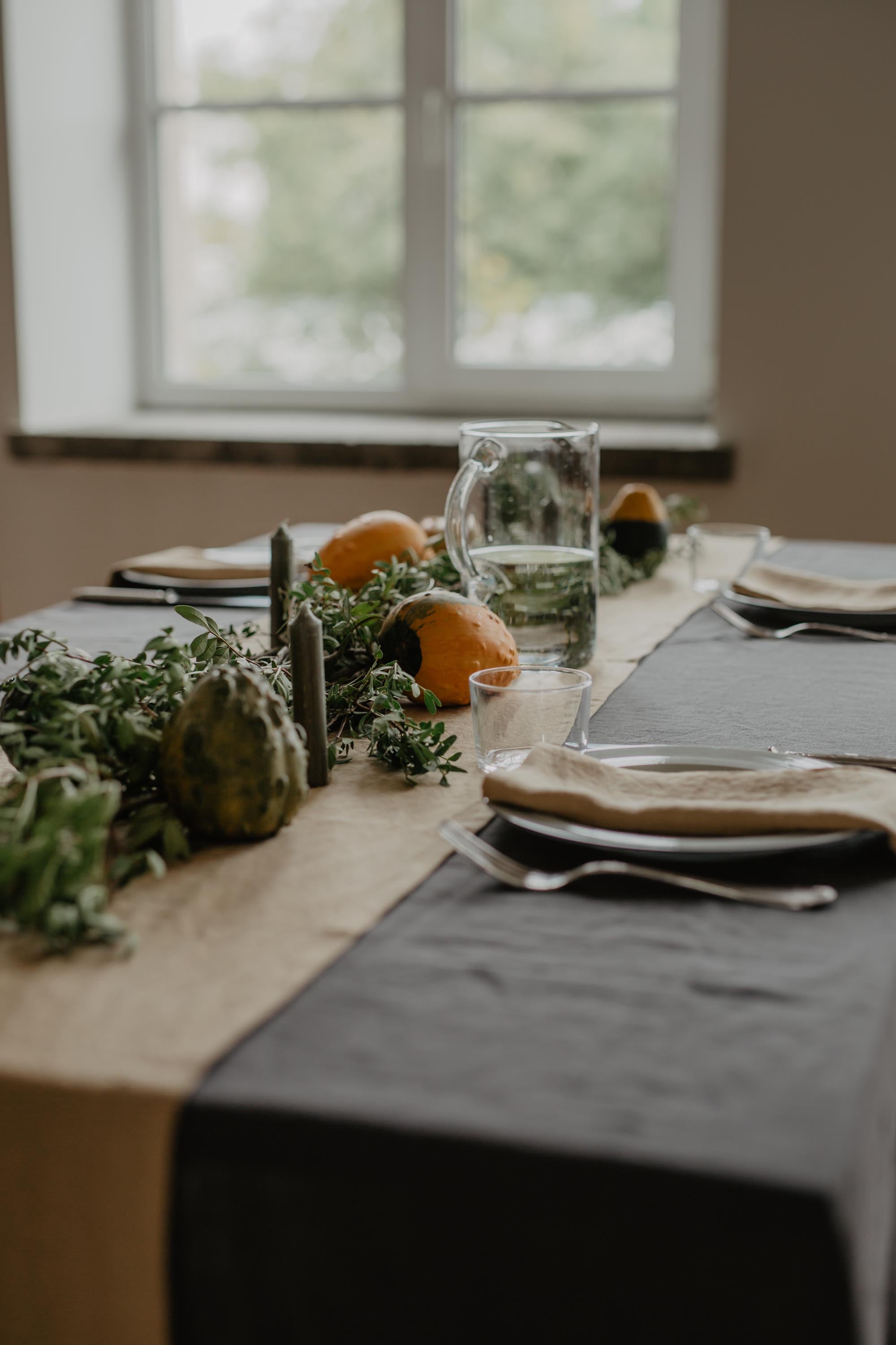 Linen tablecloth in Charcoal by AmourLinen