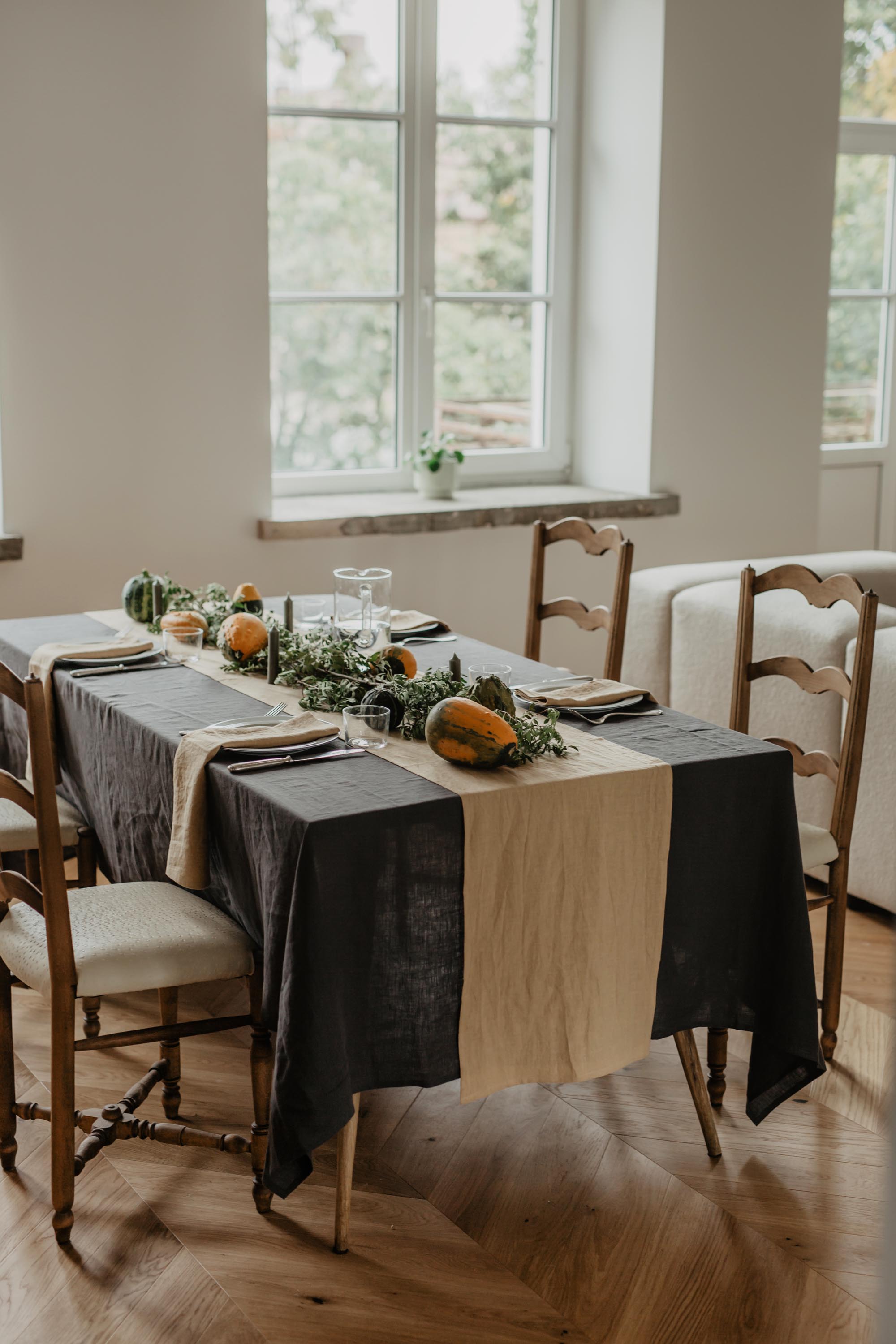 Linen tablecloth in Charcoal by AmourLinen