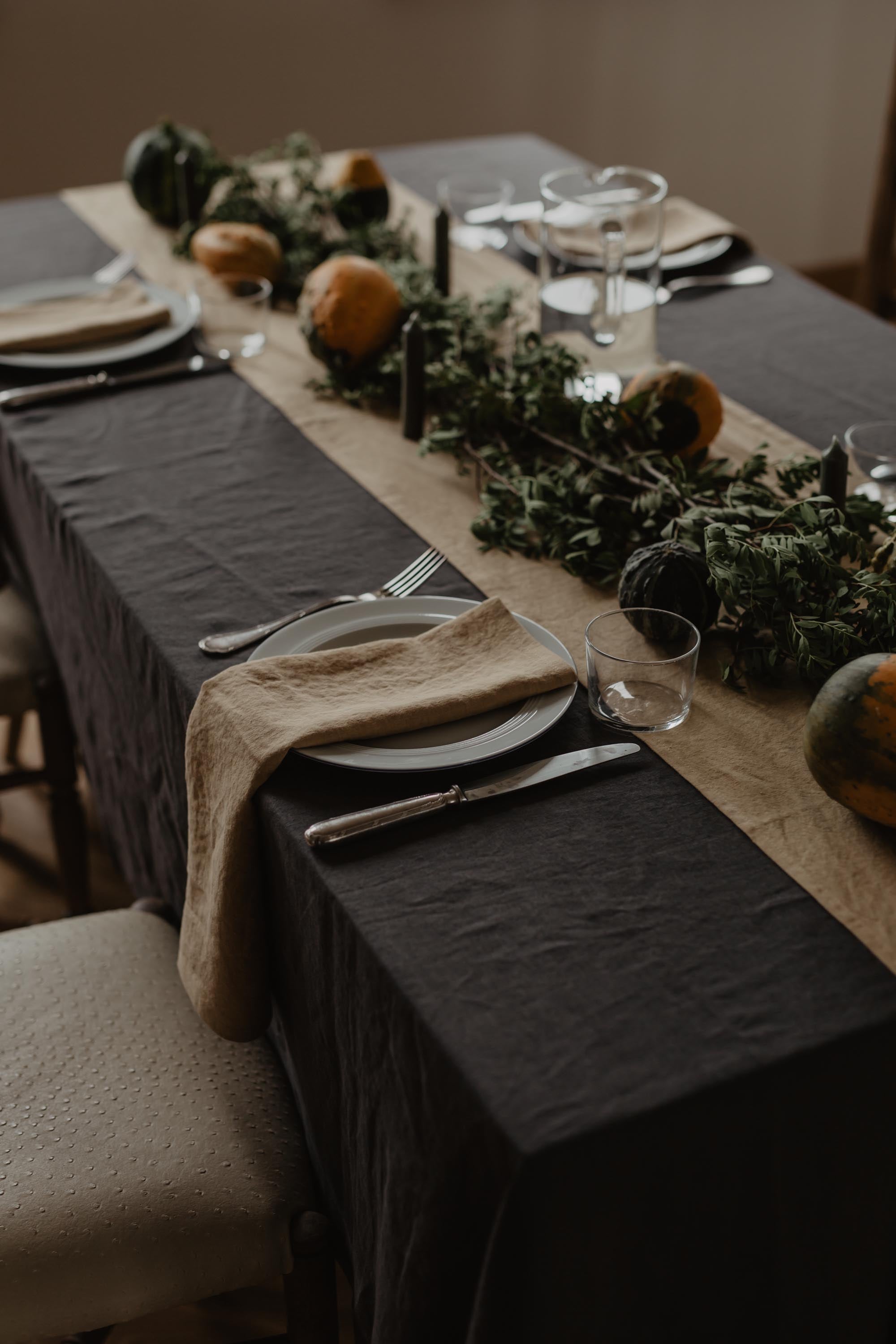 Linen tablecloth in Charcoal by AmourLinen