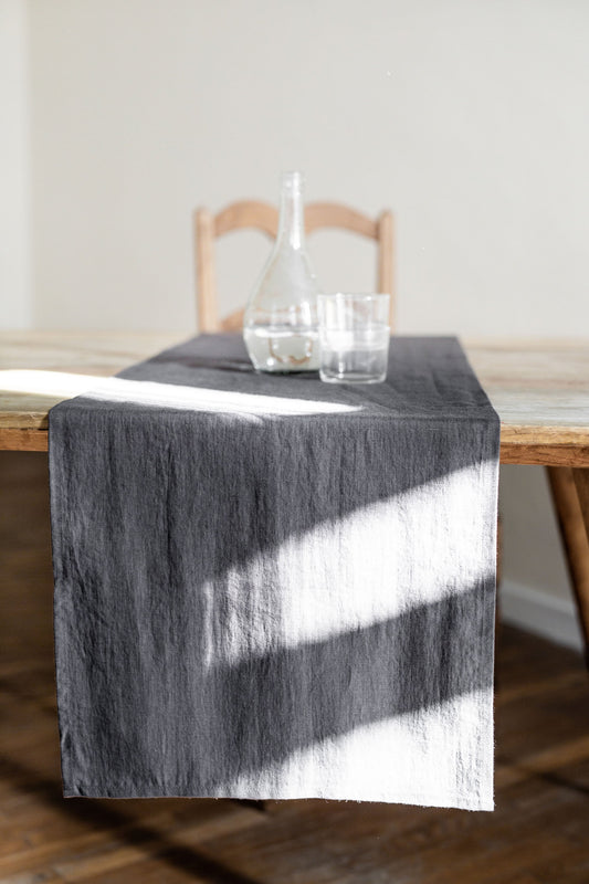 Linen table runner in Charcoal by AmourLinen