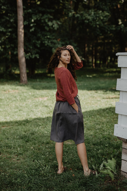 Bergen mid-length linen skirt by AmourLinen