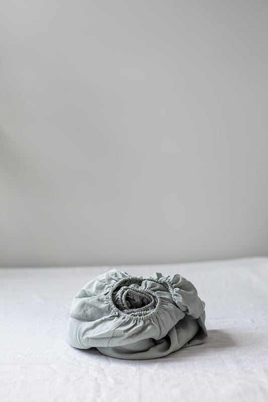 Linen fitted sheet in Sage Green by AmourLinen