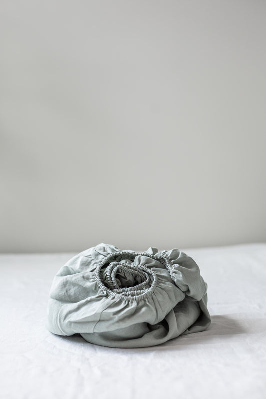 Linen fitted sheet in Sage Green by AmourLinen