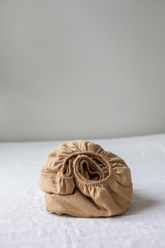 Linen fitted sheet in Mustard by AmourLinen