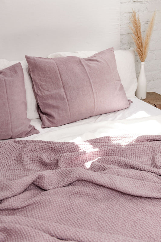 Linen waffle blanket in Dusty Rose by AmourLinen