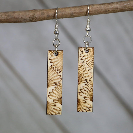 Art Deco Petal Bar Wooden Dangle Earrings by Cate's Concepts, LLC