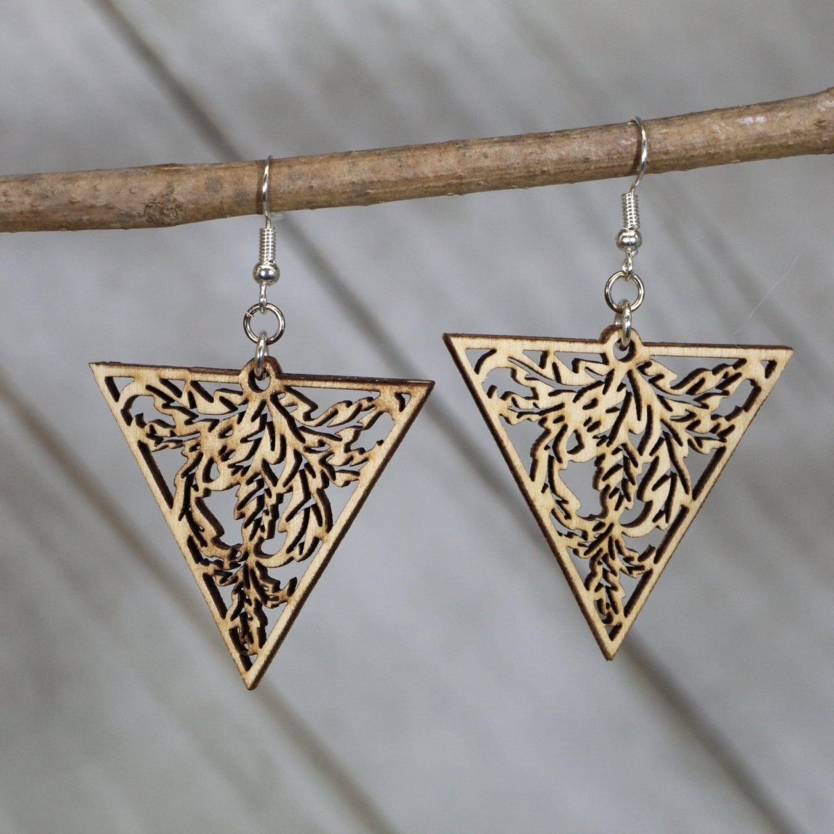 Art Nouveau Wooden Triangle Dangle Earrings by Cate's Concepts, LLC