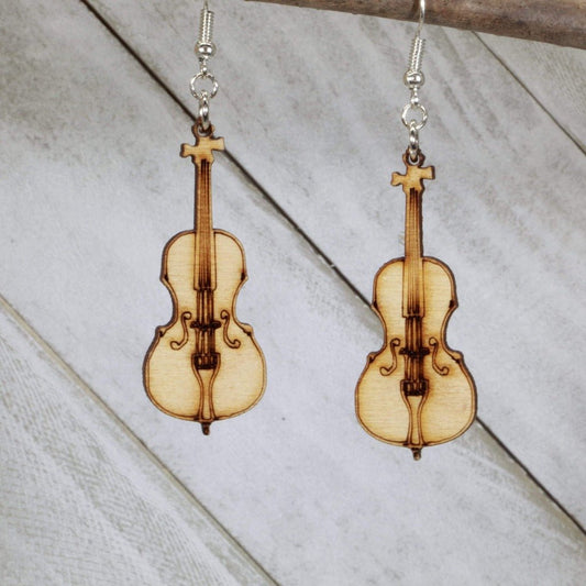 Cello Wooden Dangle Earrings by Cate's Concepts, LLC