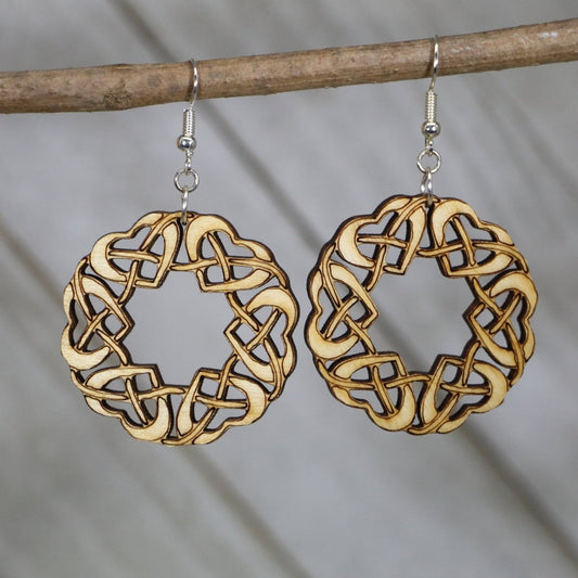 Celtic Heart Circle Wooden Dangle Earrings by Cate's Concepts, LLC