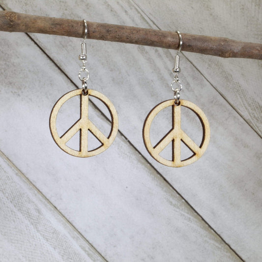 Peace Symbol Wooden Dangle Earrings by Cate's Concepts, LLC