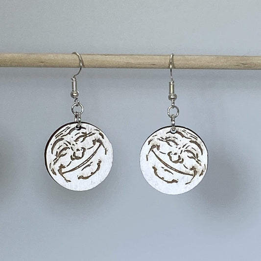 Smiling Moon Wooden Dangle Earrings by Cate's Concepts, LLC