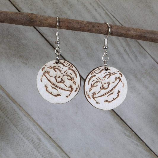 Smiling Moon Wooden Dangle Earrings by Cate's Concepts, LLC