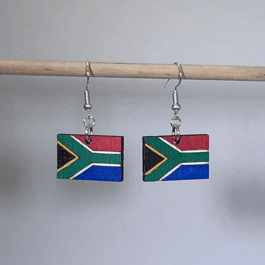 South African Flag Wooden Dangle Earrings by Cate's Concepts, LLC