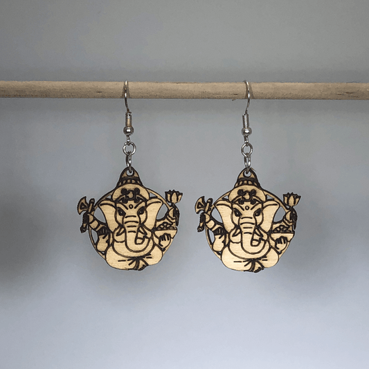 Spiritual Ganesh Hindu Wooden Earrings by Cate's Concepts, LLC