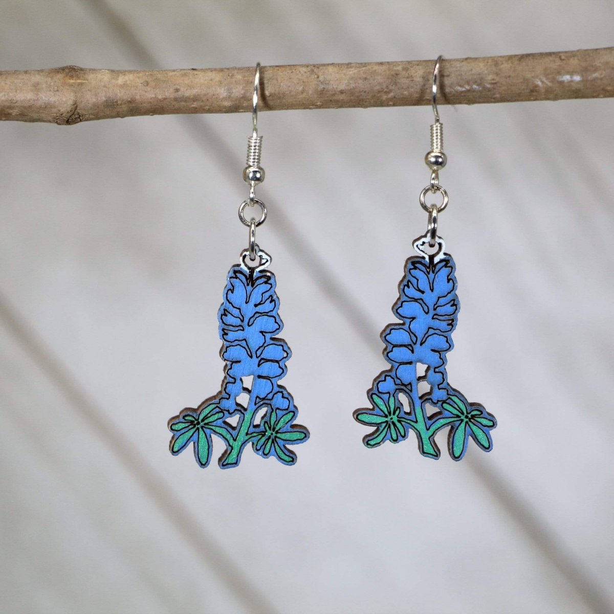 Texas Bluebonnet Wooden Dangle Earrings by Cate's Concepts, LLC