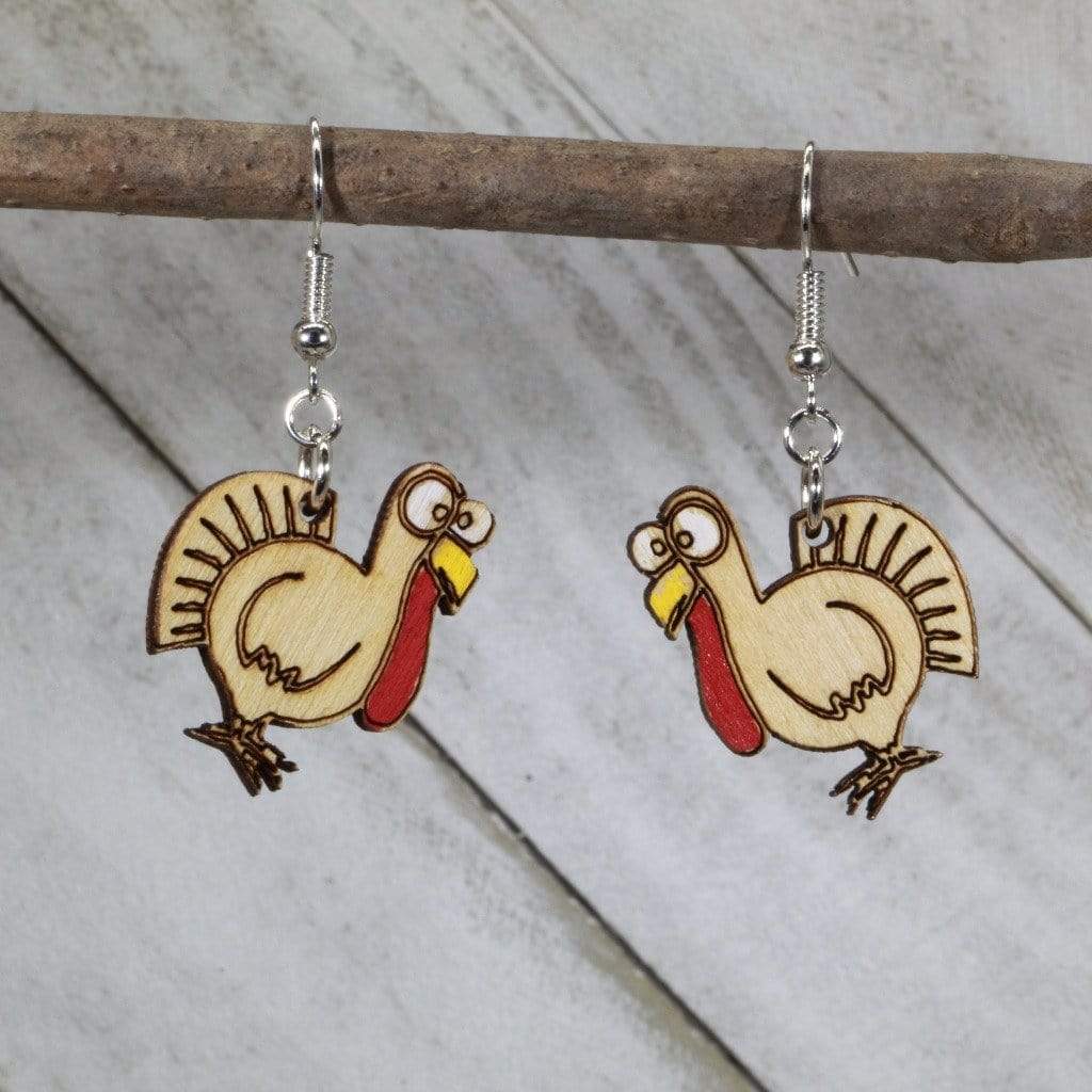 Thanksgiving Turkey Wooden Dangle Earrings (Sir Gobble A lot) by Cate's Concepts, LLC