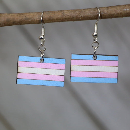 Trans Flag Wooden Dangle Earrings by Cate's Concepts, LLC