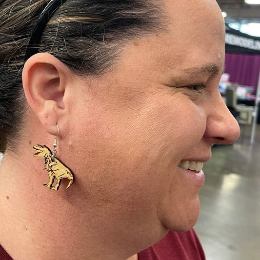 Tyrannosaurus, T Rex Wooden Dangle Earrings by Cate's Concepts, LLC